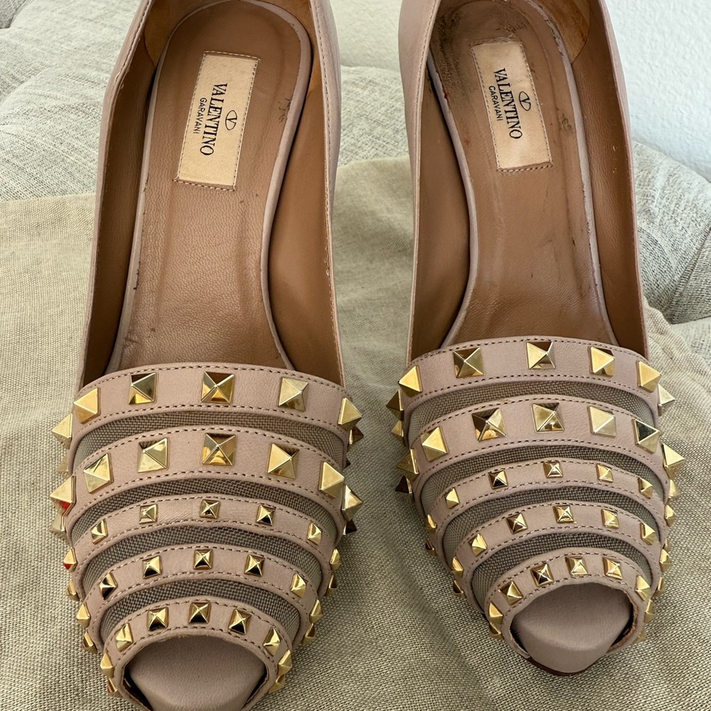 Valentino Tan Gold Studded Heels